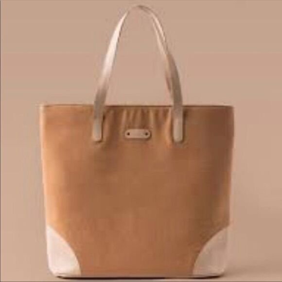 OCTOBER JAIPUR Tote Bag Canvas Tan Vegan Leather NWT! - Picture 1 of 8